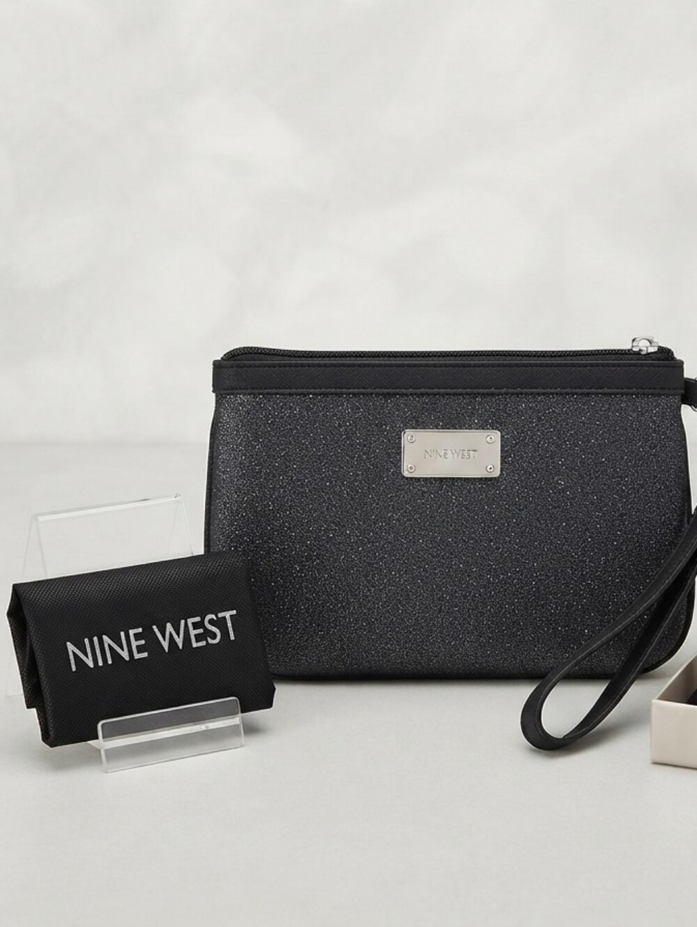 Nine West Black Textured Wristlet with Logo Plaque - Picture 1 of 9